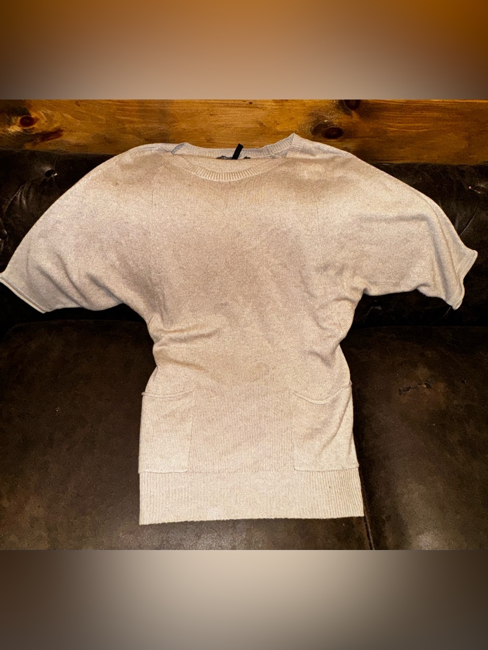 Brandy Melville White Ribbed Short Sleeve Pocket Sweater Top Size M